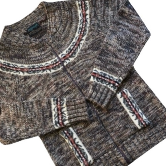 Vintage Sweaters - 🐴Vintage Fair Isle Marled Zipper Cardigan, Size Small